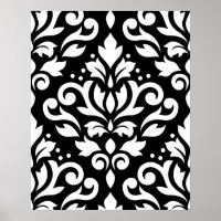 Scroll Damask Large Pattern White on Black
