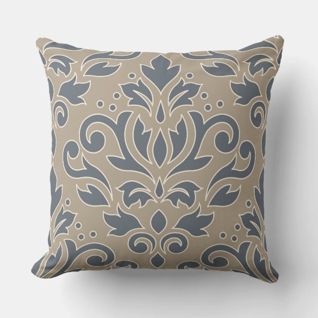 Scroll Damask Lg Design Cream Line Blue Sand Cushion (Front)