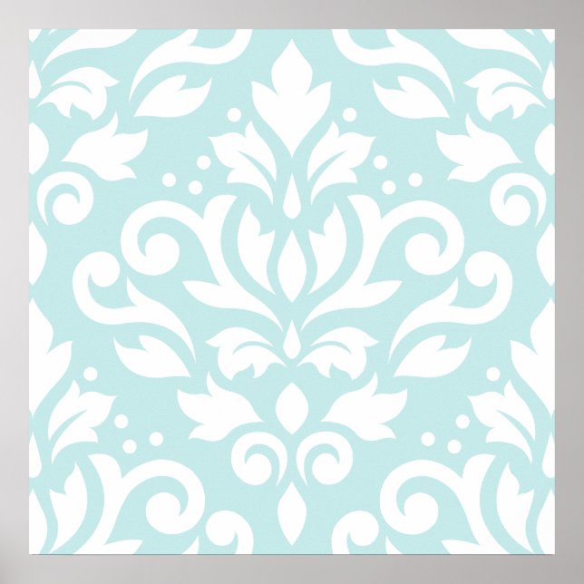 Scroll Damask Lg Design White on Duck Egg Blue Poster (Front)