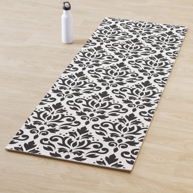 Scroll Damask Lg Pattern Black on White Yoga Mat (In Situ)
