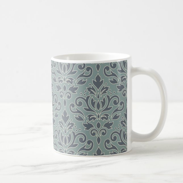 Scroll Damask Lg Pattern (outline) Cream Blue Teal Coffee Mug (Right)