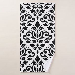 Scroll Damask Lg Ptn Black on White Bath Towel