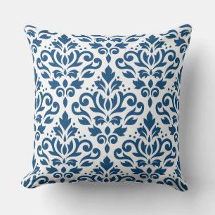 Scroll Damask Lg Ptn Dk Blue on White Cushion