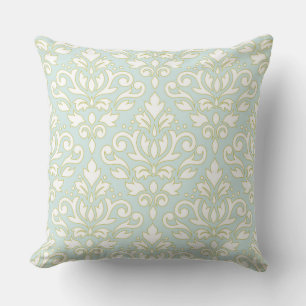 Scroll Damask Lg Ptn (outline) Wt Gld Lt Teal Cushion