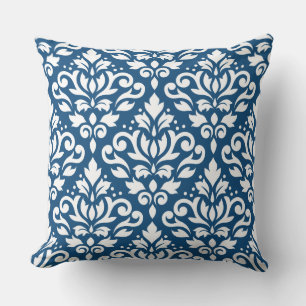 Scroll Damask Lg Ptn White on Dk Blue Cushion
