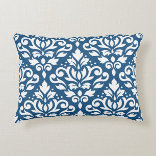 Scroll Damask Lg Ptn White on Dk Blue Decorative Cushion