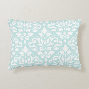 Scroll Damask Lg Ptn White on Duck Egg Blue Decorative Cushion
