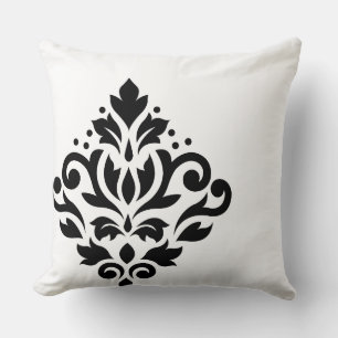 Scroll Damask Off-set I Black on White Cushion