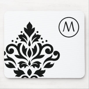 Scroll Damask Off-set I (Initial) BW Mouse Pad