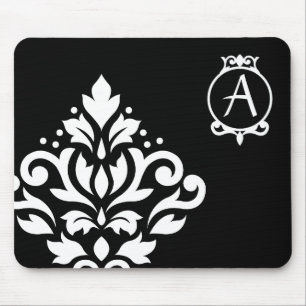 Scroll Damask Off-set I (Initial Ornate) WB Mouse Pad