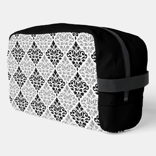 Scroll Damask Pattern Black Grey White Dopp Kit (Left Corner)