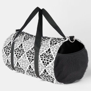 Scroll Damask Pattern Black Grey White Duffle Bag