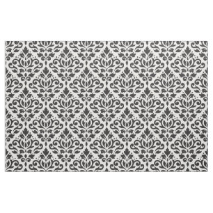 Scroll Damask Pattern Black on White Fabric