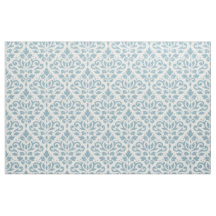Scroll Damask Pattern Blue on Cream Fabric