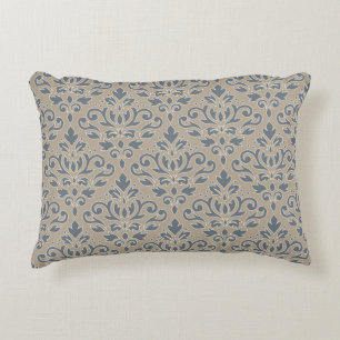 Scroll Damask Pattern Cream Line Blue Sand Decorative Cushion