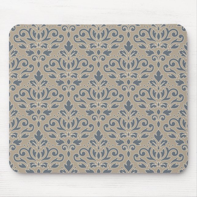 Scroll Damask Pattern Cream Line Blue Sand Mouse Pad (Front)