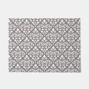 Scroll Damask Pattern Cream on Grey Doormat