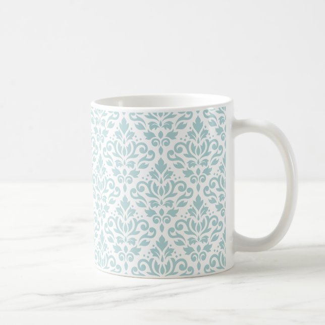 Scroll Damask Pattern Duck Egg Blue (B) on White Coffee Mug (Right)