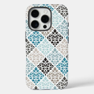 Scroll Damask Pattern Teals Browns White iPhone 16 Pro Case