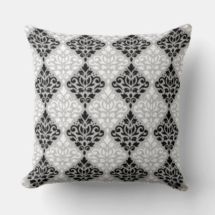 Scroll Damask Ptn B&W on Grey Cushion
