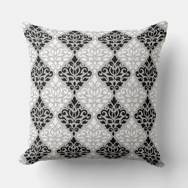Scroll Damask Ptn B&W on Grey Cushion (Front)