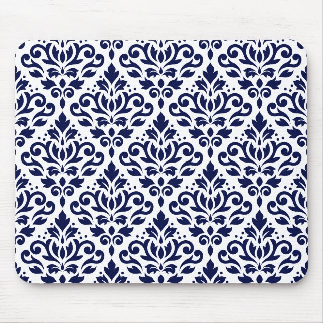 Scroll Damask Ptn Navy Blue on White Mouse Pad (Front)