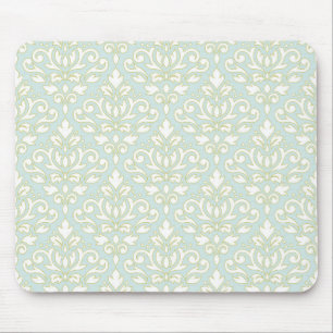 Scroll Damask Ptn (outline) Wt Gld Lt Teal Mouse Pad