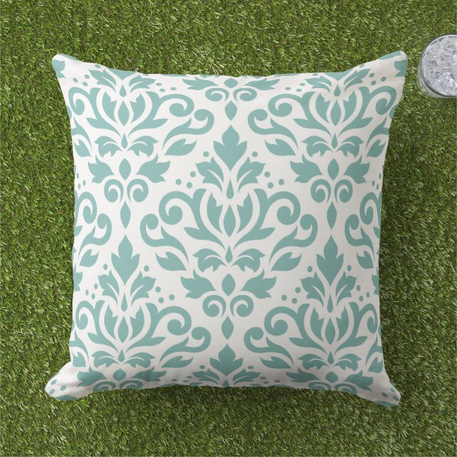 Scroll Damask Teal Large Pattern Cushion (Grass)