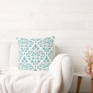 Scroll Damask Teal Large Pattern Cushion