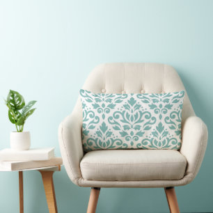 Scroll Damask Teal Large Pattern Lumbar Cushion