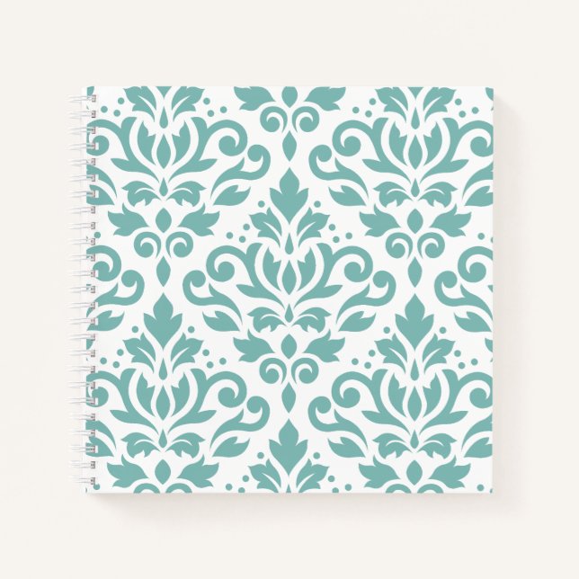 Scroll Damask Teal Large Pattern Notebook (Front)