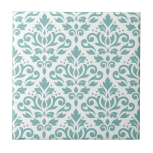 Scroll Damask Teal Pattern Ceramic Tile