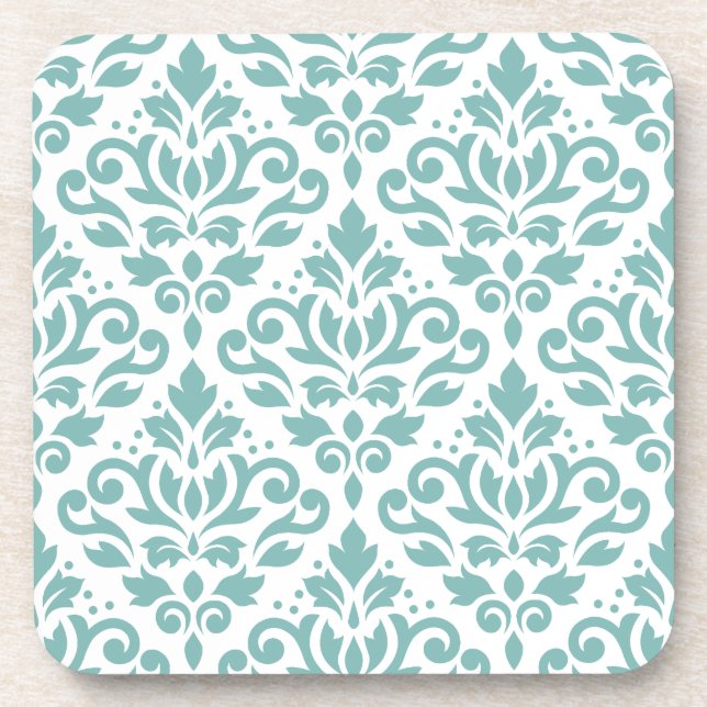 Scroll Damask Teal Pattern Coaster (Front)