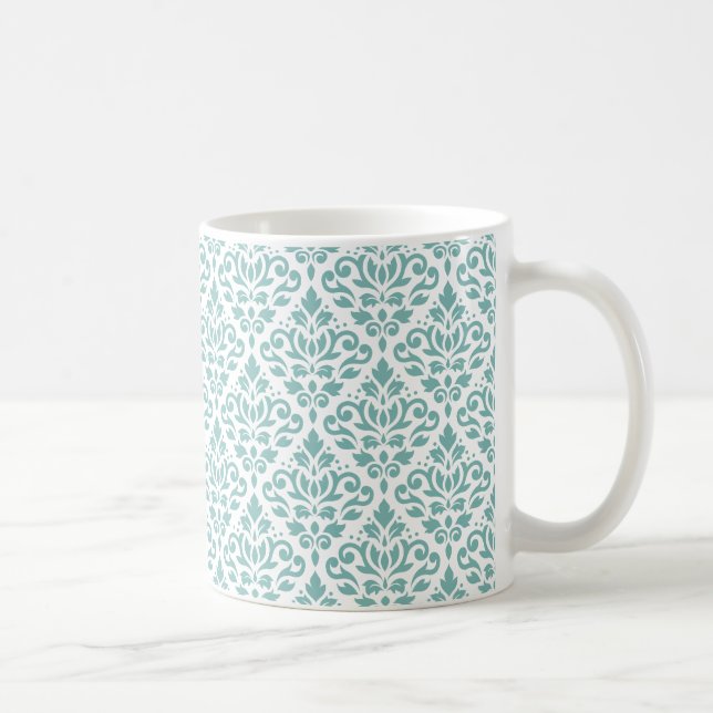 Scroll Damask Teal Pattern Coffee Mug (Right)