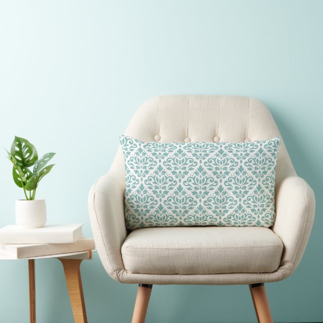 Scroll Damask Teal Pattern Lumbar Cushion (Chair)