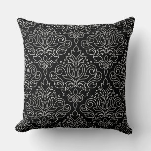 Scroll Damask White on Black Line Big Pattern Cushion