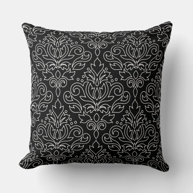 Scroll Damask White on Black Line Big Pattern Cushion (Front)