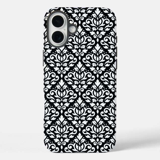 Scroll Damask White on Black Pattern Case-Mate iPhone Case (Back)