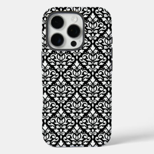 Scroll Damask White on Black Pattern iPhone 16 Pro Case