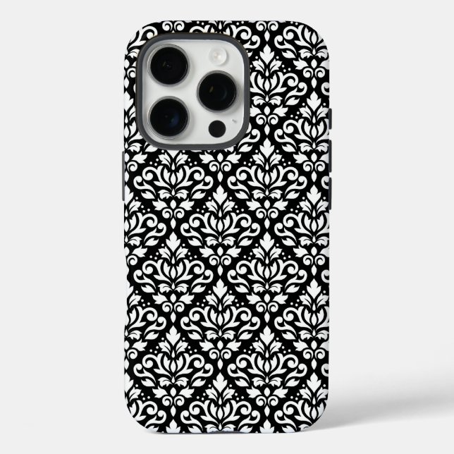 Scroll Damask White on Black Pattern Case-Mate iPhone Case (Back)