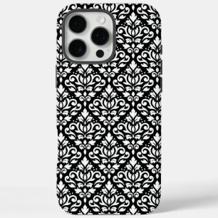 Scroll Damask White on Black Pattern iPhone 16 Pro Max Case