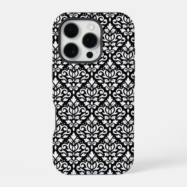 Scroll Damask White on Black Pattern iPhone Case (Back)