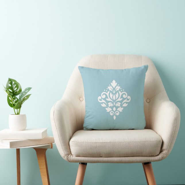 Scroll Damask White on Blue Cushion (Chair)