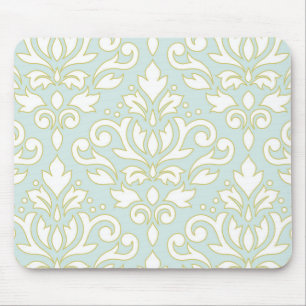 Scroll Damask XLg Ptn (outline) Wt Gld Lt Teal Mouse Pad