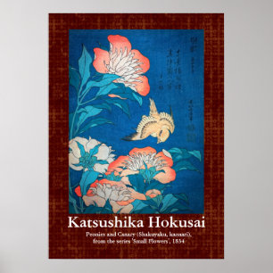 Scroll Design Peonies and Canary by Hokusai Poster