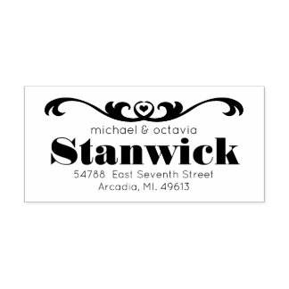 Scroll Heart Custom Return Address Rubber Stamp