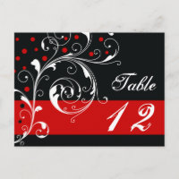 Scroll leaf black, red wedding Table number