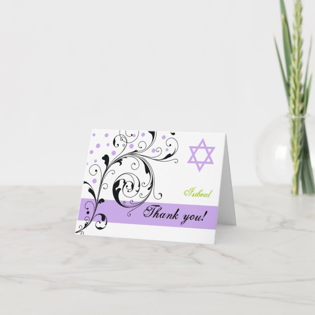 Scroll leaf white purple & Star of David Thank You (Front)