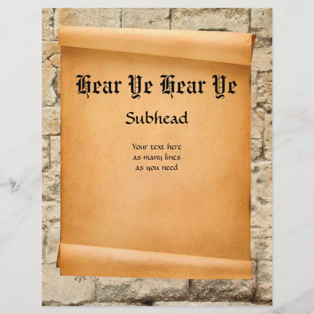 Scroll on stone wall mediaeval proclamation (Front)