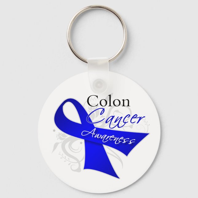 Scroll Ribbon Colon Cancer Awareness Key Ring (Front)